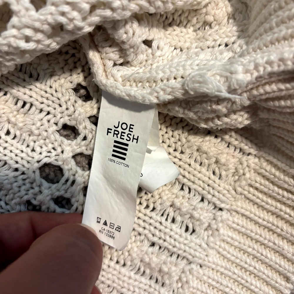 Joe Fresh Womens XL Cream Knit Sweater 100% Cotton Open Knit Lightweight - Picture 3 of 8